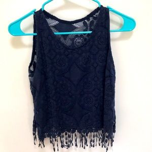 Cropped lace tank with fringe